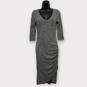 Almost Famous Gray Ribbed Ruched Asymmetrical Long Sleeve Dress Size Small